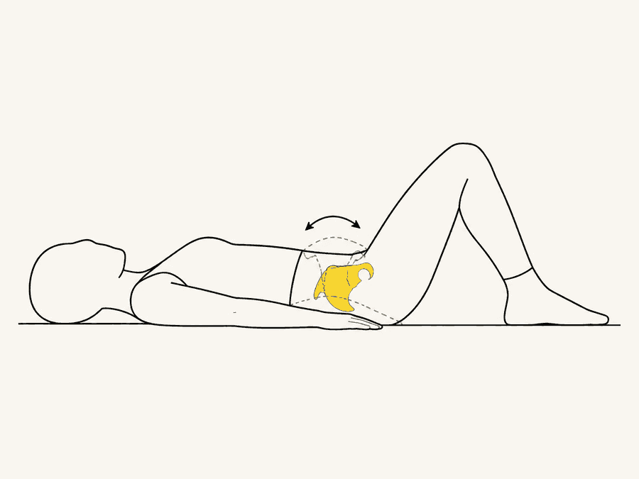 Line illustration of the pelvic tilt, one of the first movements in the program